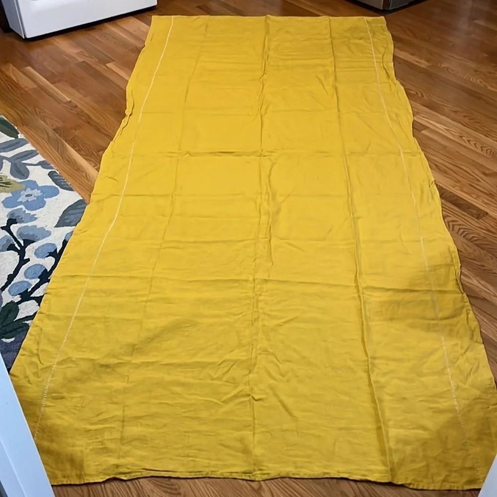 Anthropologie Stitched Linen Curtain Set of 2 NEW